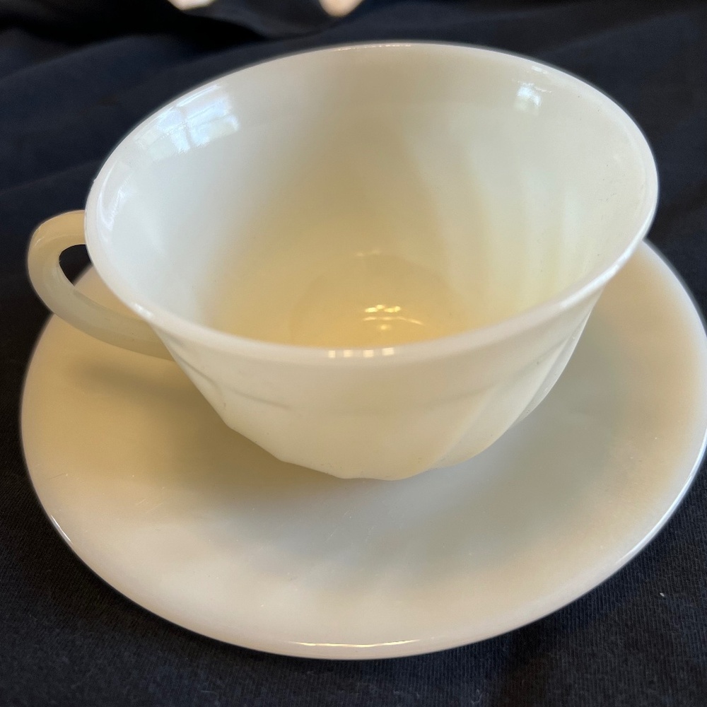 Vintage & Rare - Fire King Ivory Swirl Coffee Cup & Saucer